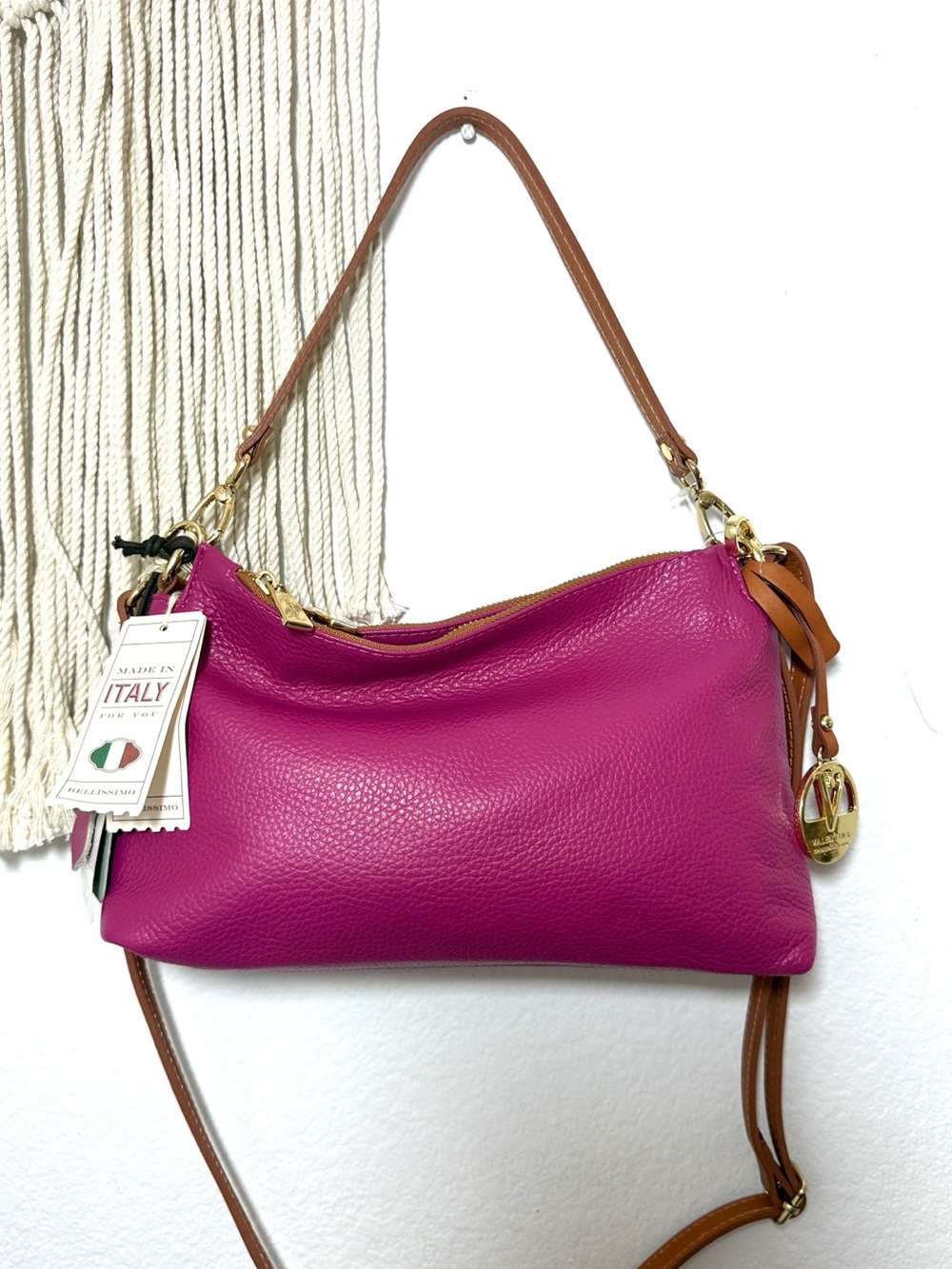 Valentina Italy Pink Genuine Leather Convertible Shoulder Crossbody Bag